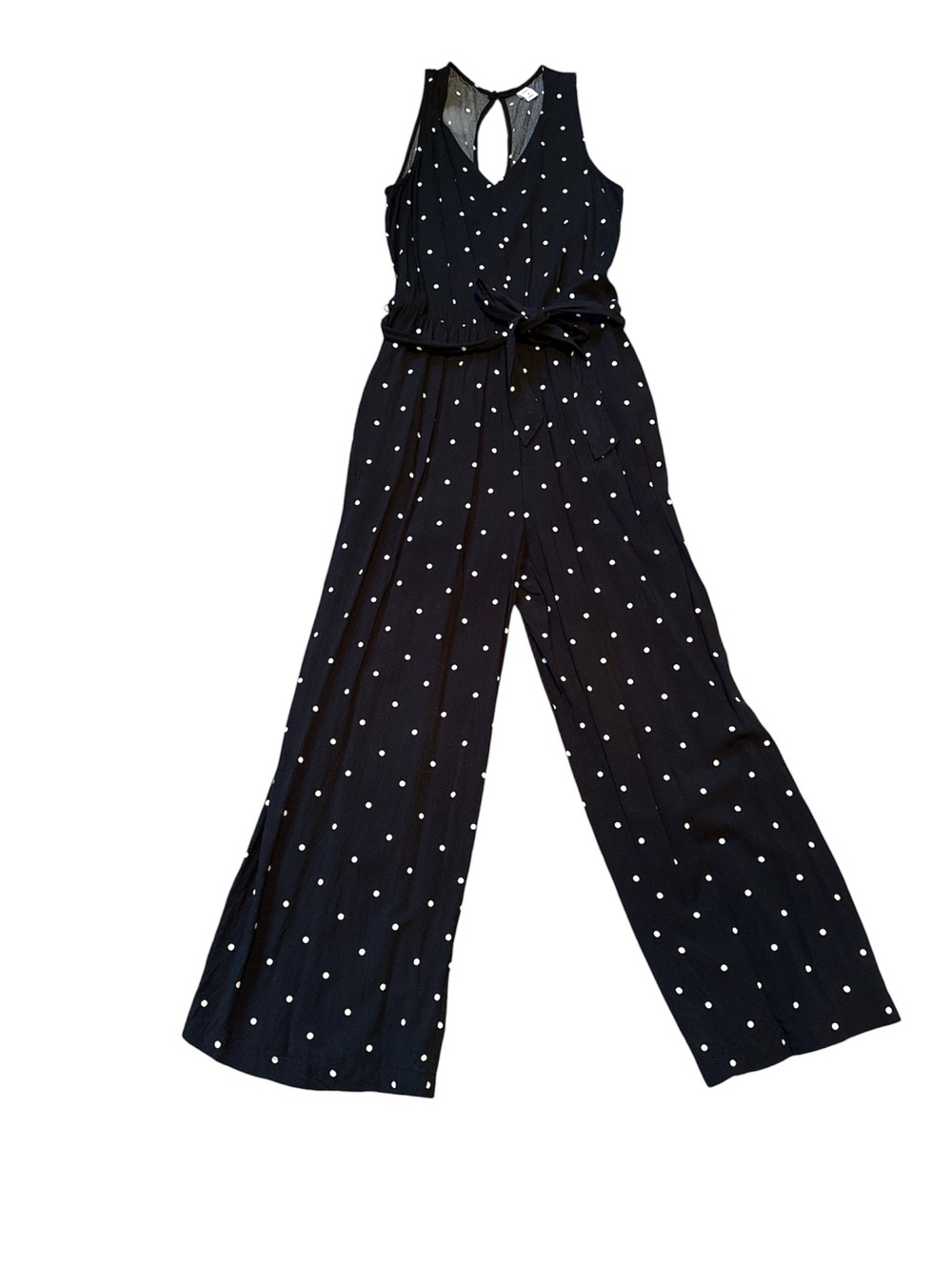 Old Navy Black Polka Dot Tie-Waist Wide-Leg Jumpsuit